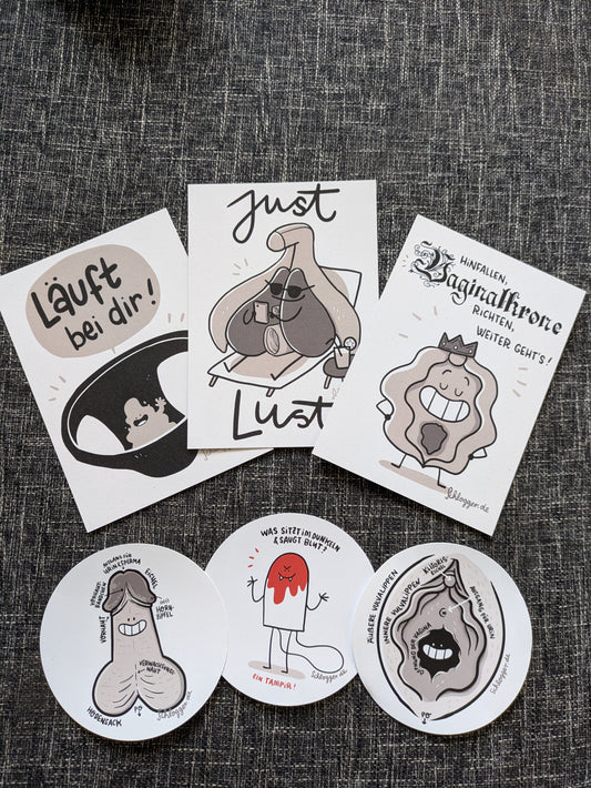 Set "Scham mit Charme" Vulva, Penis, Klitoris, Jungfernhäutchen & mehr